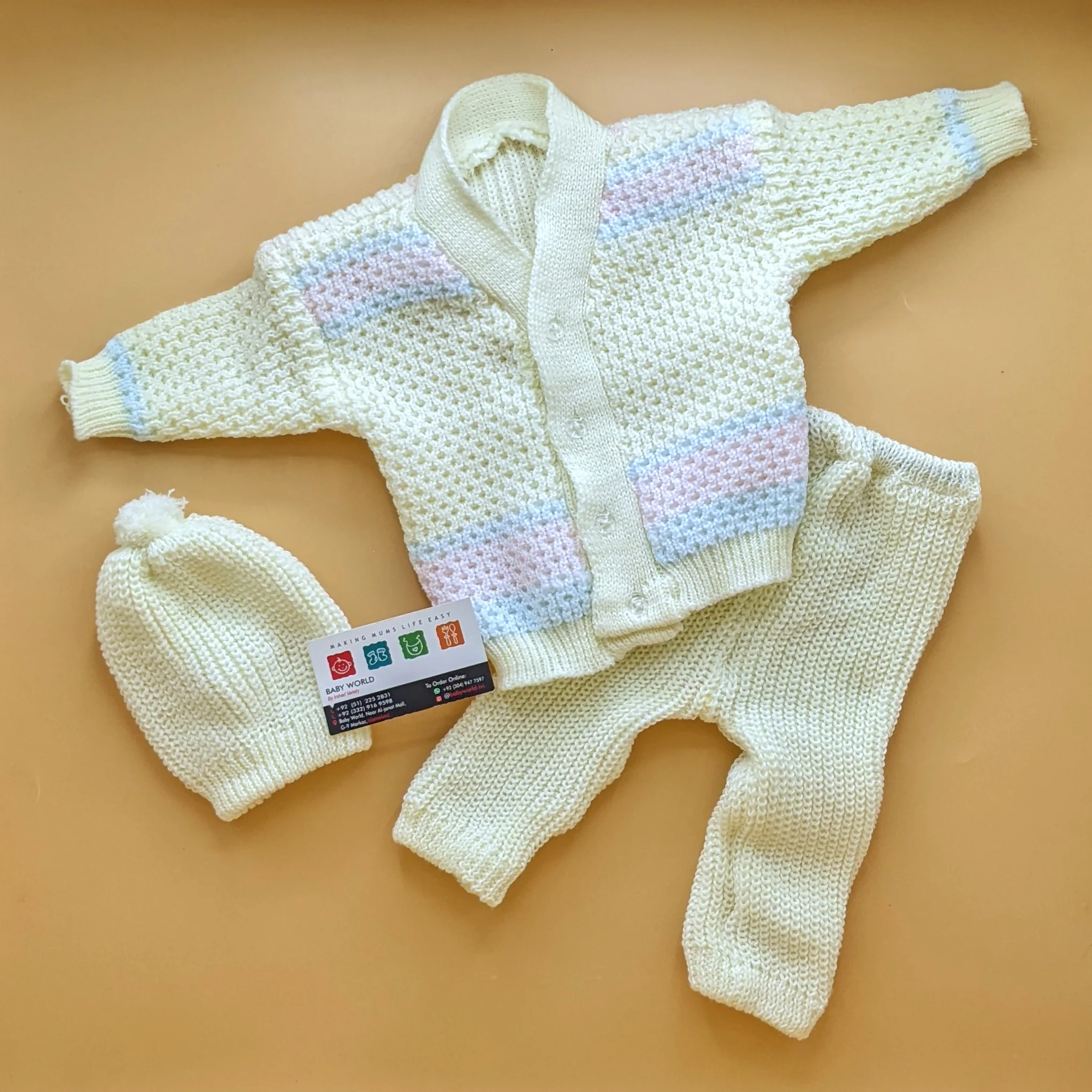 Baby Woolen Knitted Suit with Cap - V-Neck - Winter - Image 3
