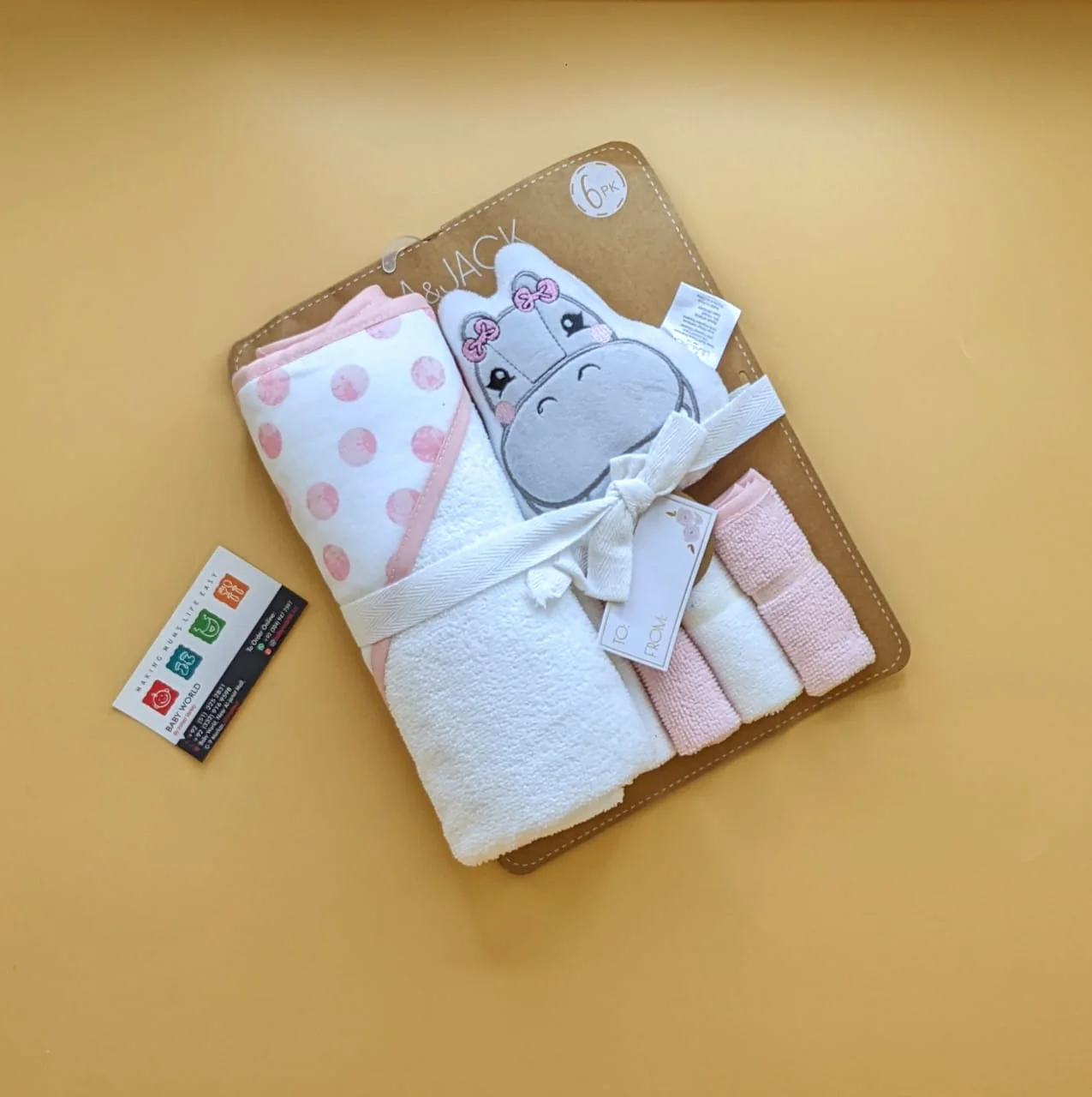 Hooded Bath Towel with Face Towels, & Bath Sponge - Image 7