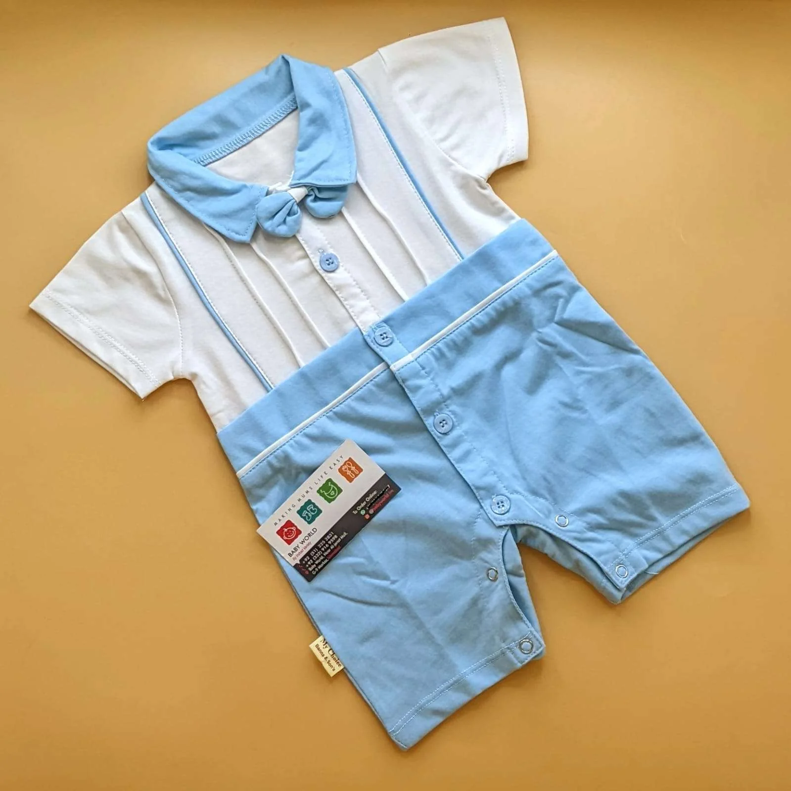 Romper - Half Sleevee - Bow/Lines - Image 3