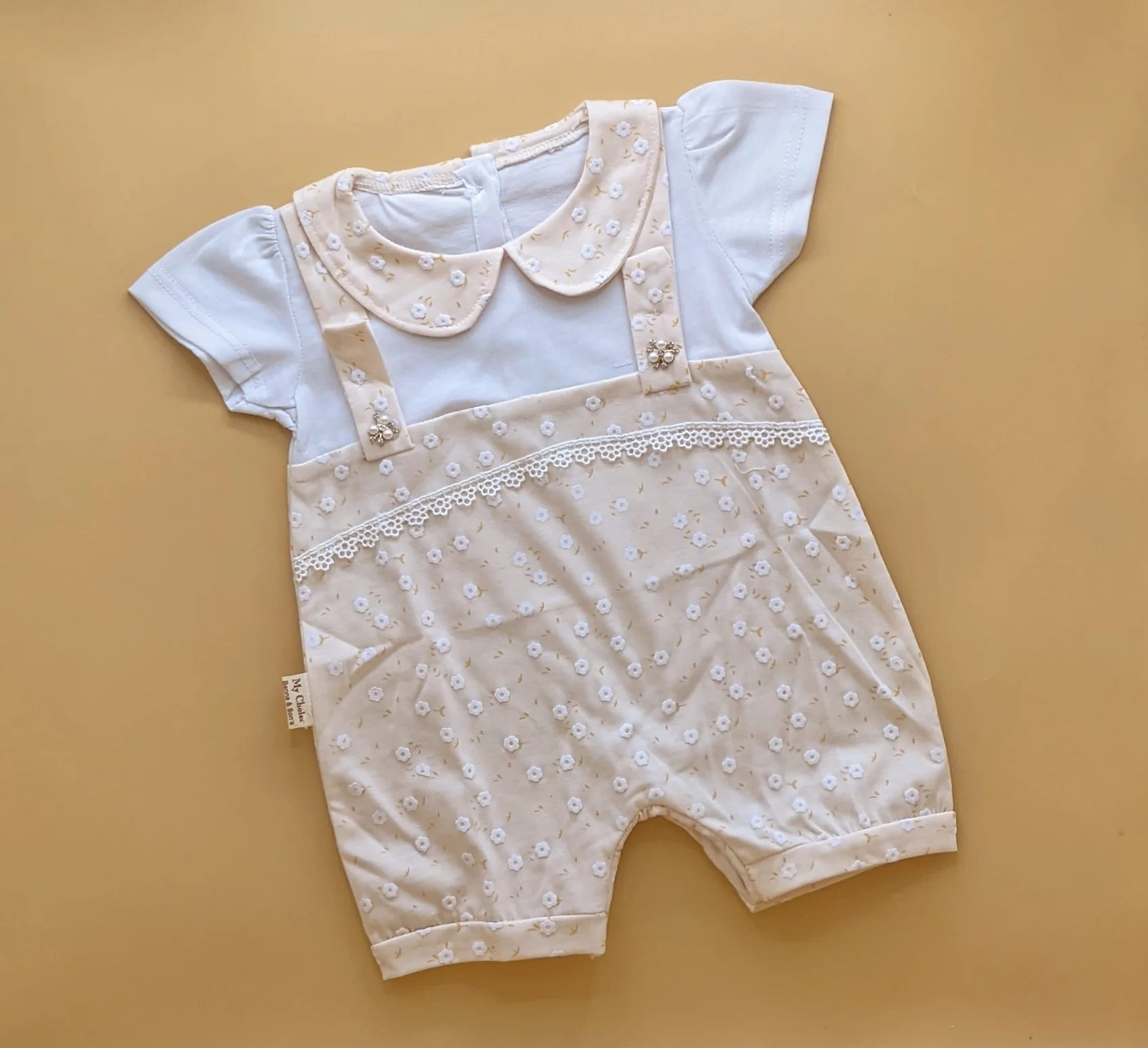 Romper - Half Sleeves - Floral/Stripes - Image 2