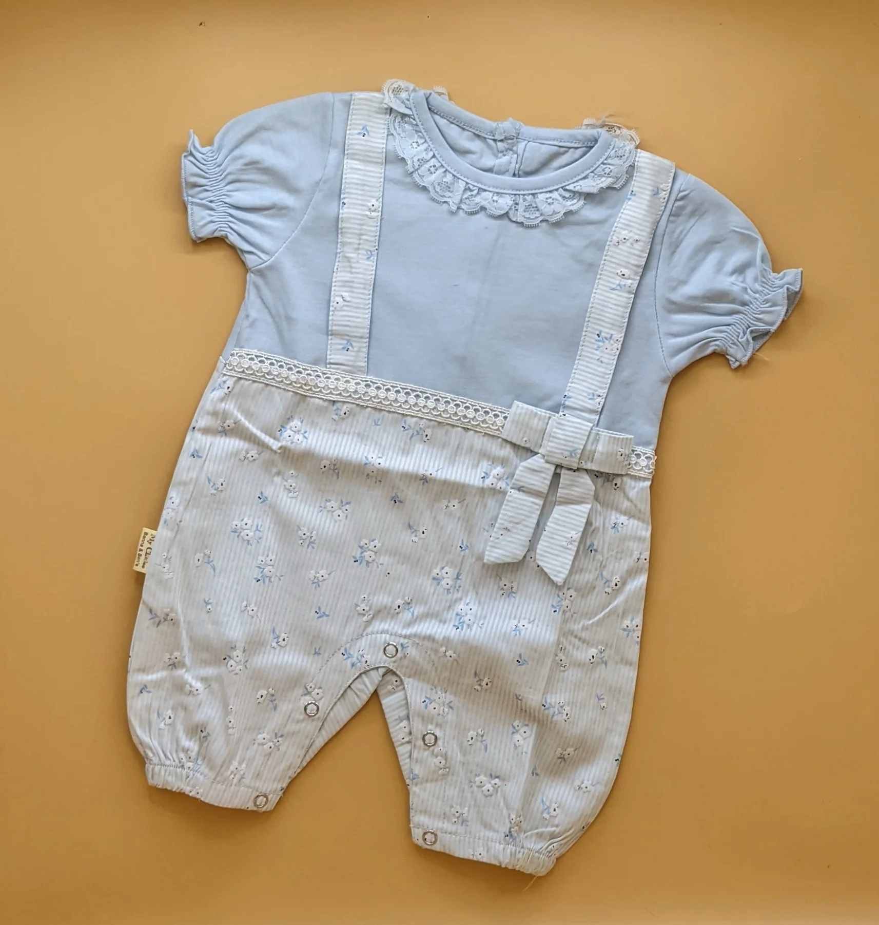 Romper - Half Sleeves - Flowers/Stripes - Image 4